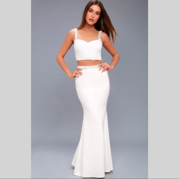 Lulus Dresses & Skirts - NWT Lulus Wynne White Beaded Two-Piece Maxi prom formal Wedding Dress gown